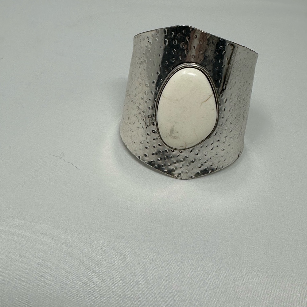 Paparazzi Silver and White Textured Cuff Bracelet